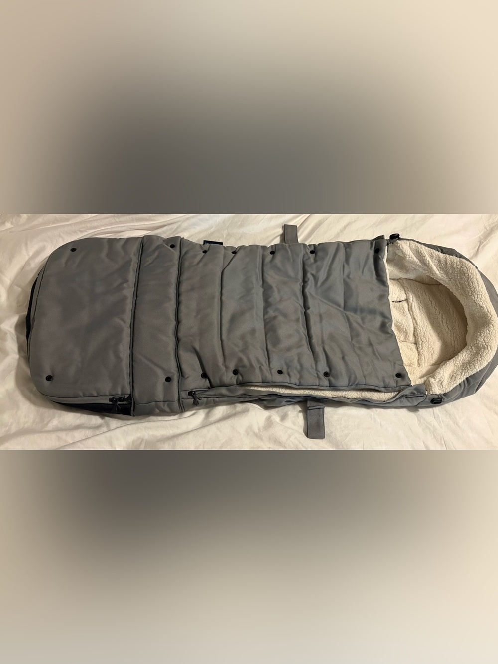 Kids Grey Puffer Footmuff with Sherpa Lining